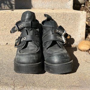 Jeffrey Campbell Black Leather Platform Boots With Buckles